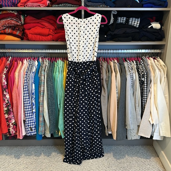 Whit Two navy/black white polka dot sleeveless tie back or front jumpsuit size 2 - Picture 3 of 3